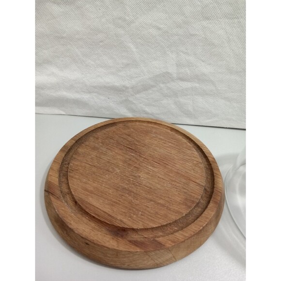 Vintage Teak Wood Cheese/Dessert Board Tray with Glass Dome Cloche Lid‎ - Picture 3 of 7